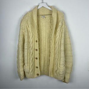 Vintage Hand Knit Womens Fisherman Style Cardigan Sweater Jacket
